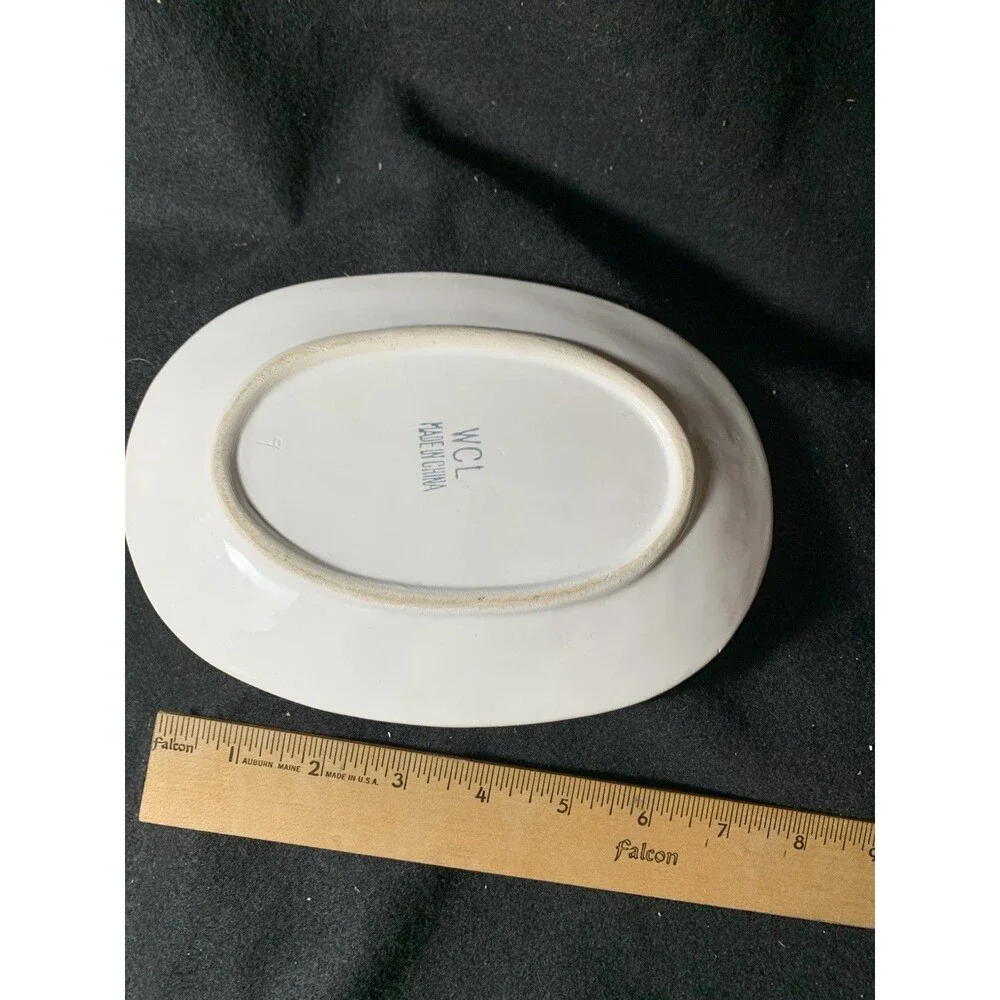Vintage Patterned Bountiful Fruit 8.75 In White Oval Serving Platter Butter Dish
